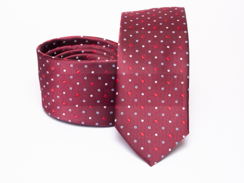 Prémium selyem slim nyakkendő - Bordó pöttyös