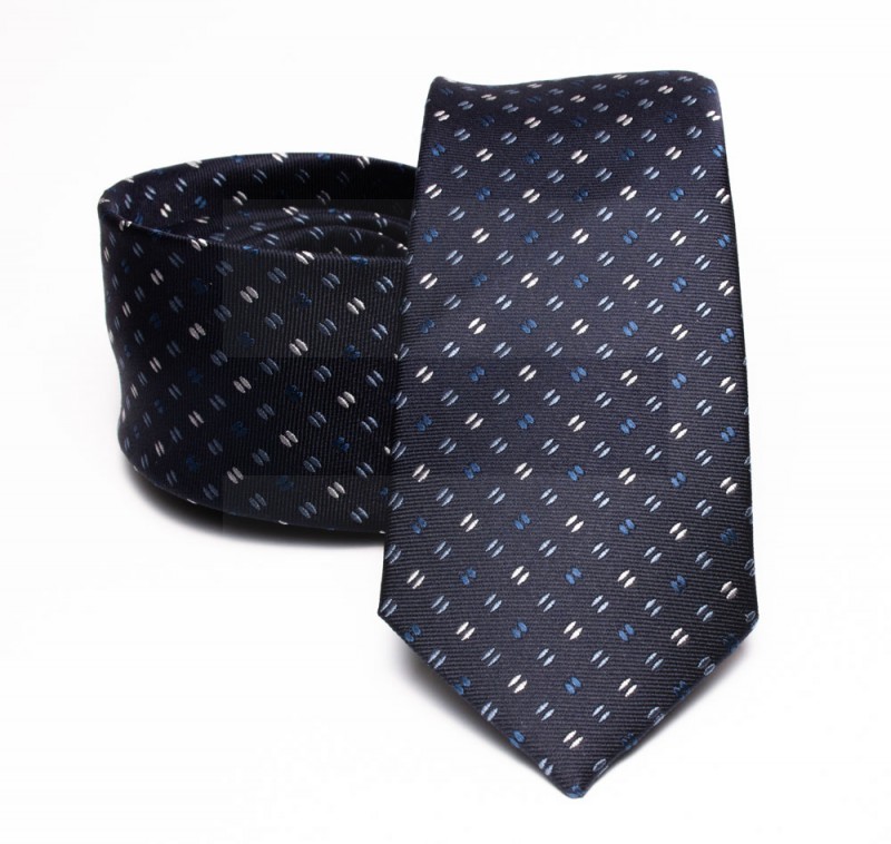 Prémium selyem nyakkendő - Sötétkék aprómintás