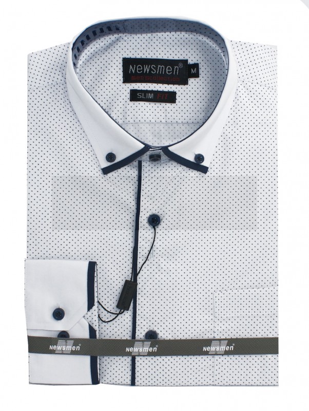       Newsmen 100% pamut h.u slim ing - Fehér pöttyös Mintás ing