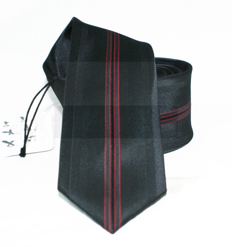                  NM slim nyakkendő - Fekete-bordó csíkos Csíkos nyakkendő