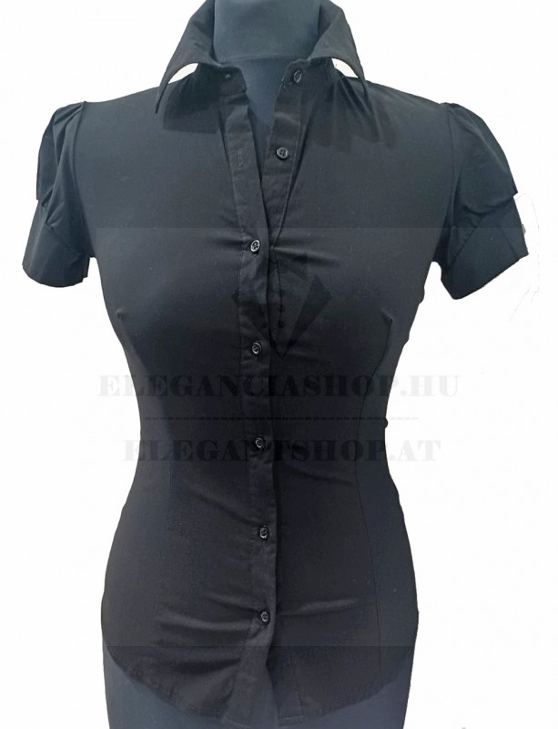    Elasztikus rövidúujjú női ing - Fekete