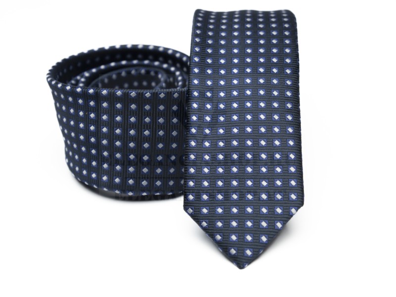 Prémium slim nyakkendő - Sötétkék pöttyös