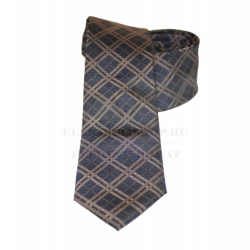               Goldenland slim nyakkendő - Barna-sötétkék kockás