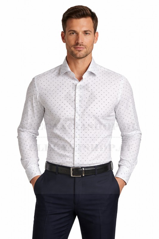             NM h.u slim elasztikus ing - Fehér aprómintás Mintás ing