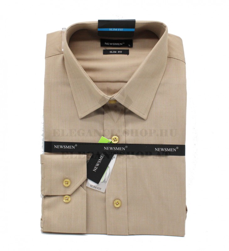      Newsmen bambusz elasztikus h.u slim ing - Világosbarna Egyszínű ing