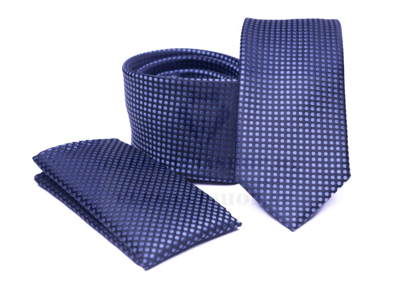     Prémium slim nyakkendő szett - Kék kockás Nyakkendők esküvőre