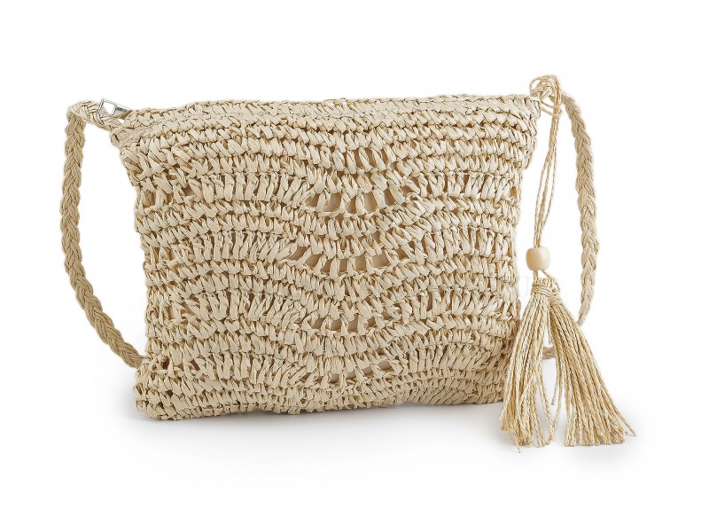                                     Horgolt raffia táska cipzár zárral Női táska, pénztárca, öv