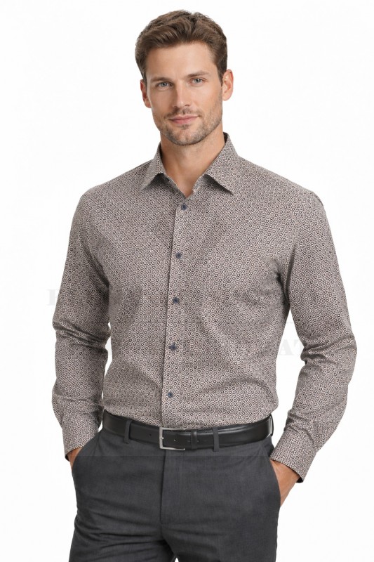                              NM h.u normál fit elasztikus ing - Barna mintás Hosszúujjú ing