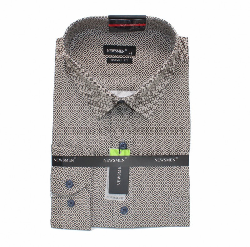                              NM h.u normál fit elasztikus ing - Barna mintás Hosszúujjú ing