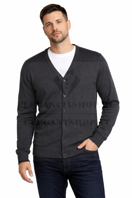                                 Férfi pamut gombos kardigán - Sötétszürke Férfi pólók,pulóverek