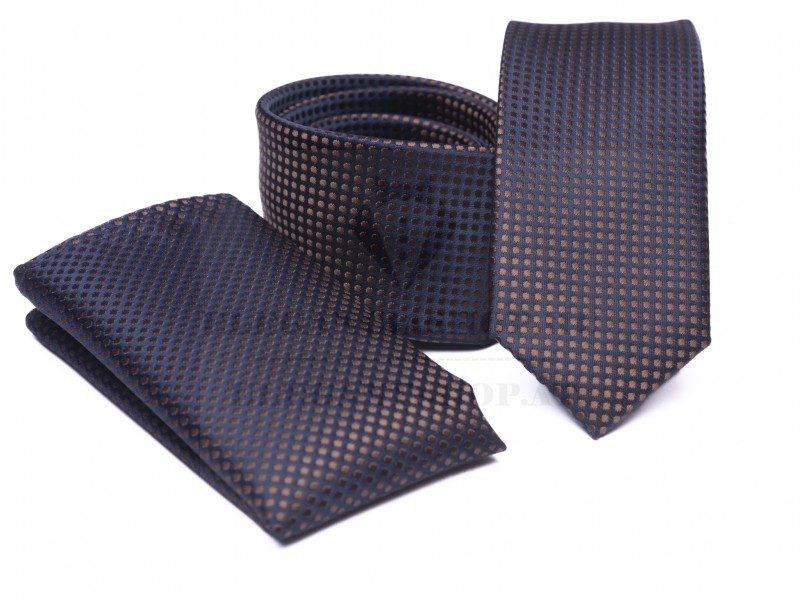    Prémium slim nyakkendő szett -Barna mintás Aprómintás nyakkendő