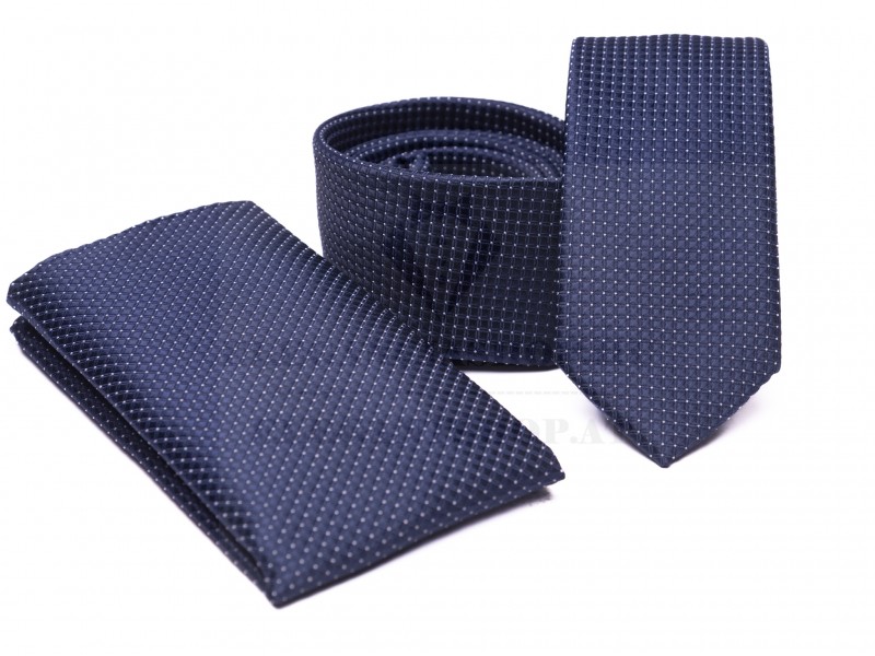    Prémium slim nyakkendő szett - Kék pöttyös Aprómintás nyakkendő