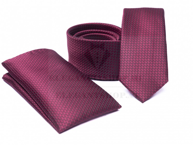    Prémium slim nyakkendő szett - Meggypiros Aprómintás nyakkendő