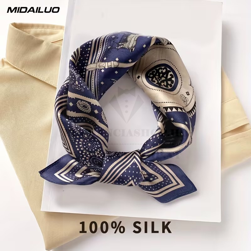   Unisex exklúzív selyem sál - Kék mintás