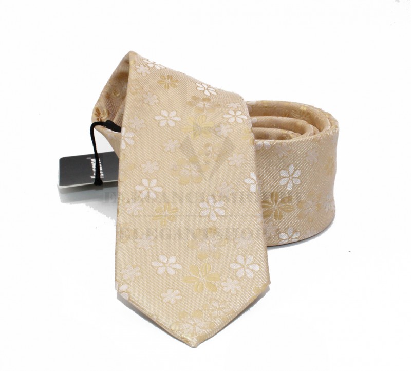 NM slim szövött nyakkendő - Halványsárga virágos Aprómintás nyakkendő