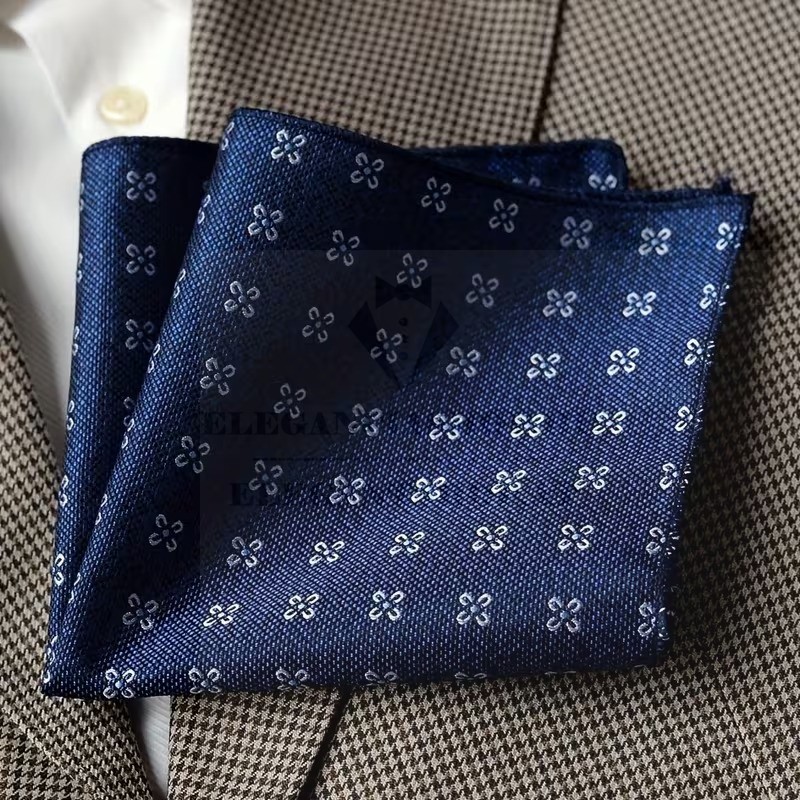                     Exkluzív jaquard díszzsebkendő - Kék aprómintás