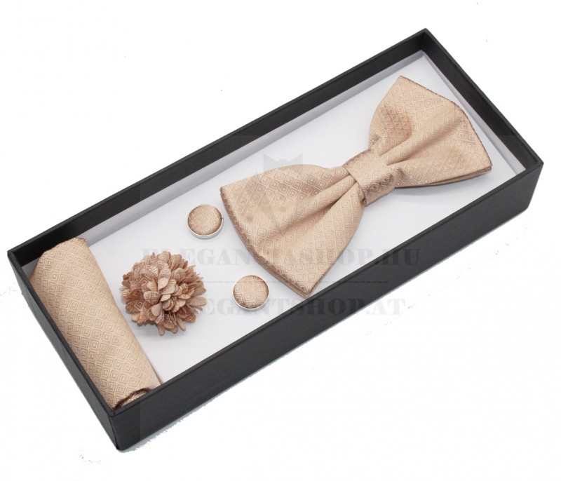 Díszdobozos csokornyakkendő szett 4 részes - Drapp aprómintás Díszdobozos csokornyakkendő szett 4 részes - Drapp aprómintás