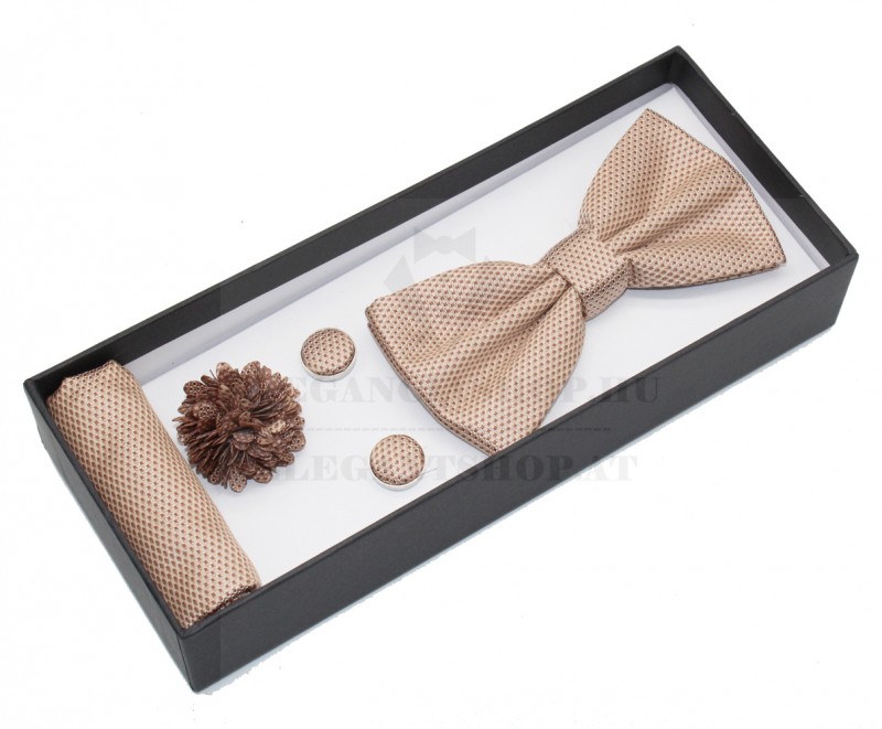  Díszdobozos csokornyakkendő szett 4 részes - Drapp aprómintás Csokornyakkendő