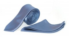 Szatén slim szett - Kék Egyszínű nyakkendő