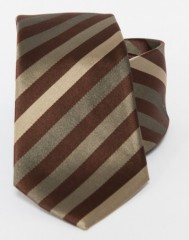 Prémium selyem nyakkendő - Sötétbarna-arany csikos Csíkos nyakkendő