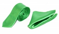 Szatén slim szett - Fűzöld Egyszínű nyakkendő