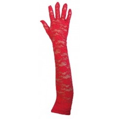   Hosszú alkalmi csipkekesztyű 38 cm - Piros Női alkalmi kesztyű