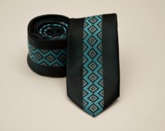   Prémium slim nyakkendő -  Fekete-tűrkíz mintás 