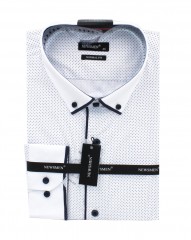     NM 80% pamut normál ing - Fehér-kék pöttyös Normál fazon