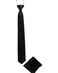  Szatén gumis nyakkendő szett - Fekete Egyszínű nyakkendő