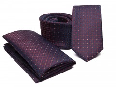    Prémium slim nyakkendő szett - Bordó mintás Szettek
