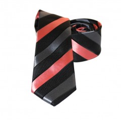               Goldenland slim nyakkendő - Lazac-fekete csíkos 