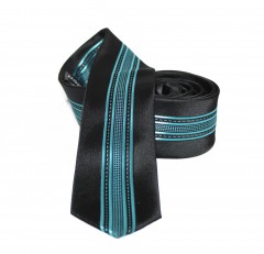                    NM slim szövött nyakkendő - Fekete-türkízzöld Csíkos nyakkendő