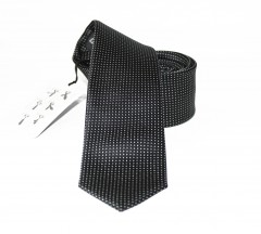                    NM slim szövött nyakkendő - Fekete-fehér aprópöttyös 