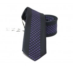                    NM slim szövött nyakkendő - Fekete-lila mintás 