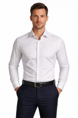             NM h.u slim elasztikus ing - Fehér aprómintás Hosszúujjú ing