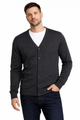                                 Férfi pamut gombos kardigán - Sötétszürke 