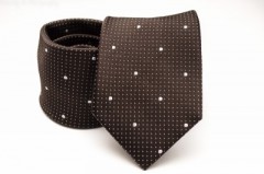 Prémium selyem nyakkendő - Sötétbarna-fehér mintás 